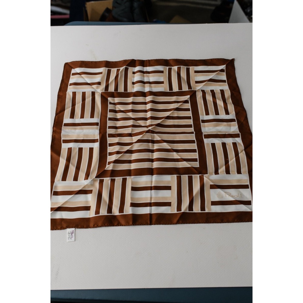 Paoli Square Scarf Brown White Geometric Stripes 21" Japan